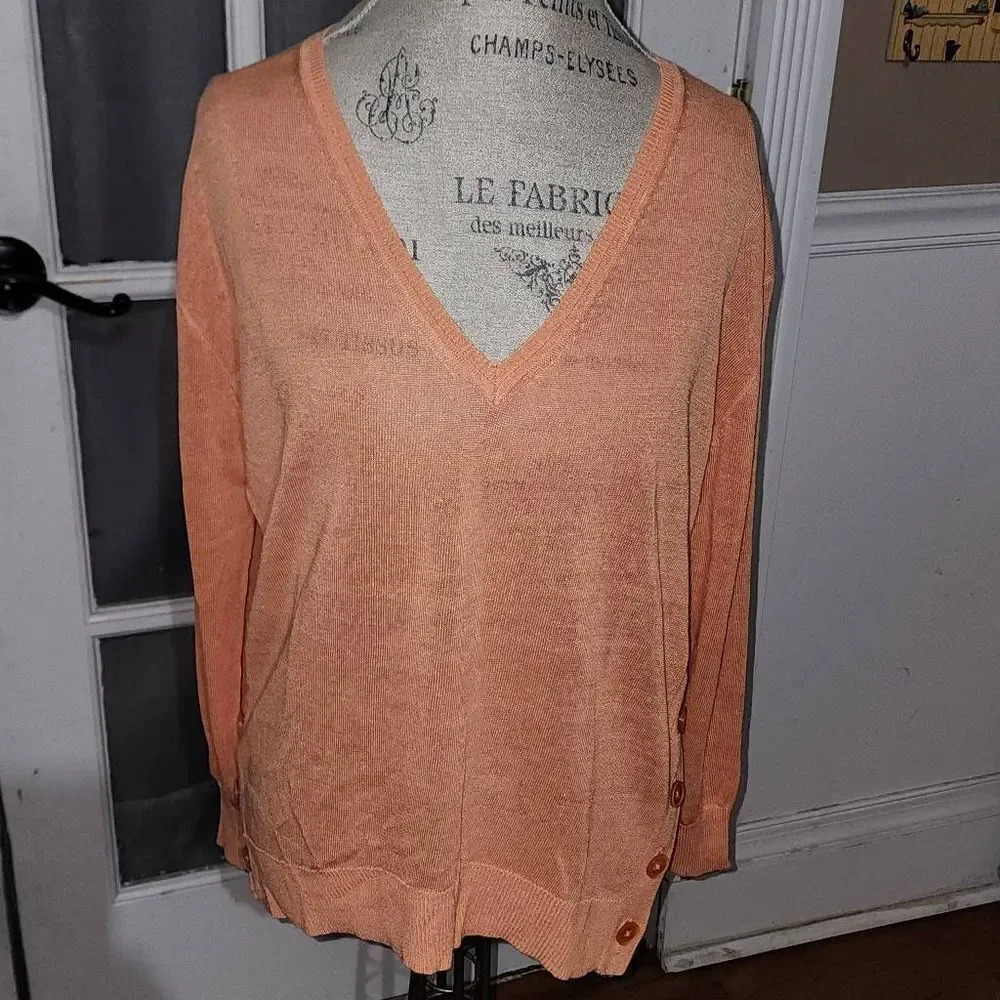 NWT J Crew Womens Fresh Melon Linen Blend V Neck‎ Sweater Medium
